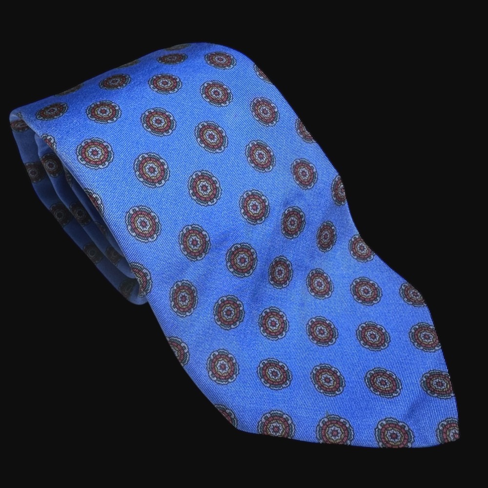Brooks Brothers Makers Silk Tie Blue Medallion Geometric Mens Necktie USA Made